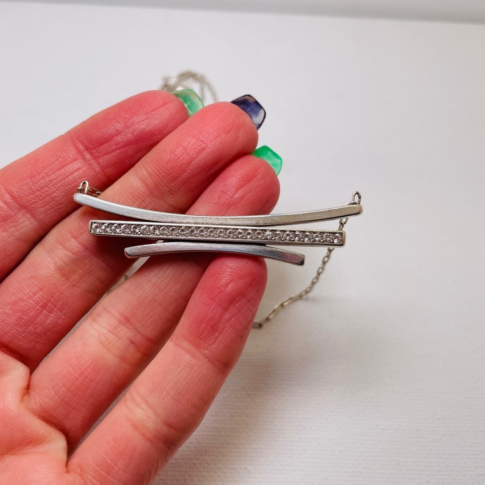 Brighton Chara Bar Silver Crystal Necklace Retired RARE - Picture 4 of 5